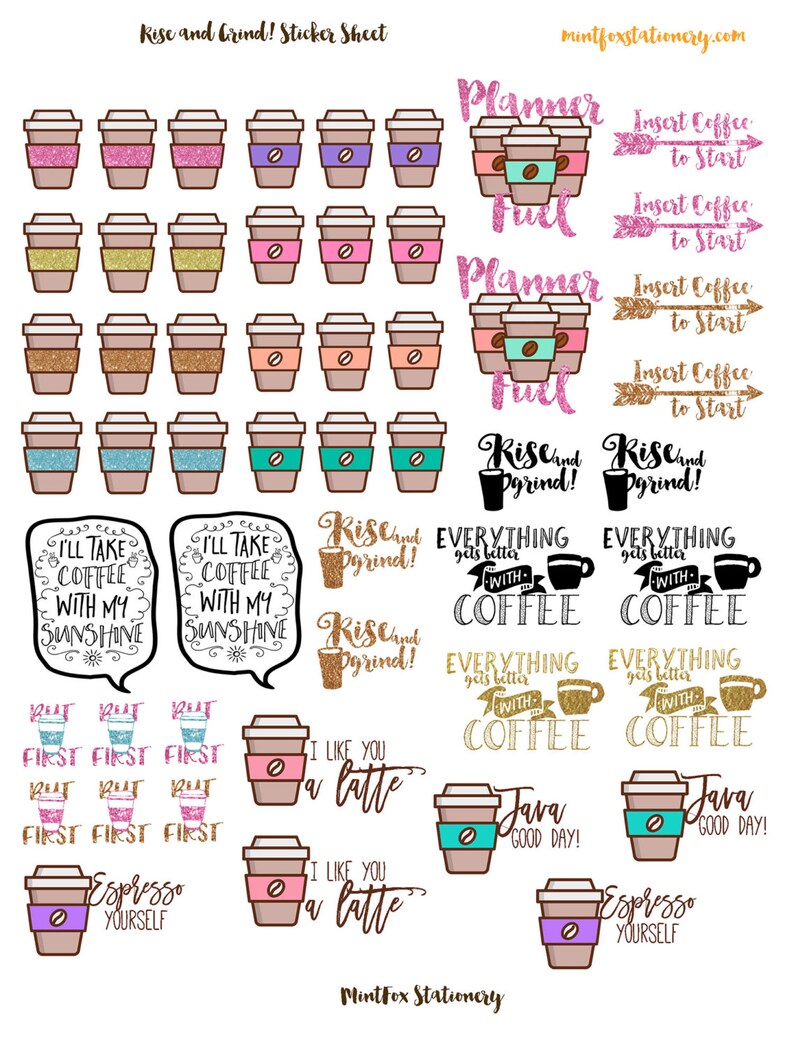 coffee love printable sticker sheet pdf for erin condren