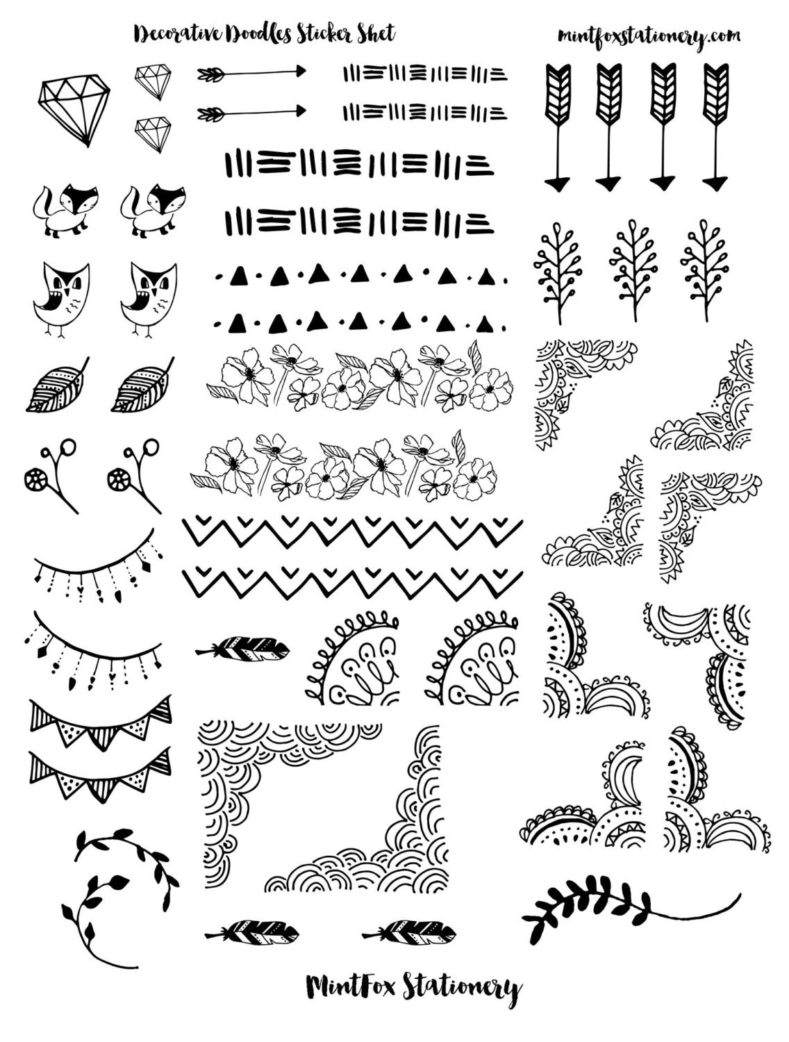 Decorative Doodles Printable Sticker Sheet PDF Bullet Journal Etsy