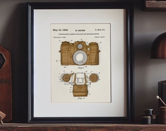 CAMERA PATENT ARTWORK - mixed media artwork for laser cut files. Print the background and apply the cutout for stunning art!