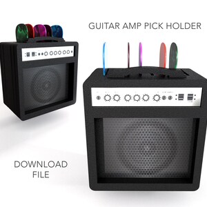 GUITAR AMP PICK Holder cut file! Holds up to 8 guitar pics in a stylish mini amp!