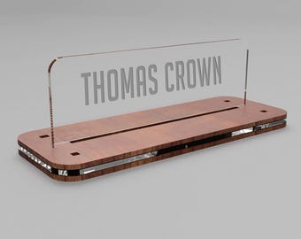 Nameplate for desk, acrylic and wood design. Multiple options for a stylish desk name plate!