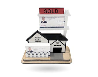 REALTOR BUSINESS CARD house card holder download. Hold realtor business cards in a stylish home with sold sign ---Downloadable File! ---