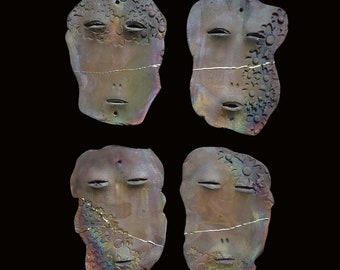Kintsugi Raku Pottery Wandkunst – Set mit 4 Masken – Die Schönheit der Unvollkommenheit – Einzigartig