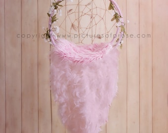 Dreamcatcher Newborn Digital Backdrop - pink with wood