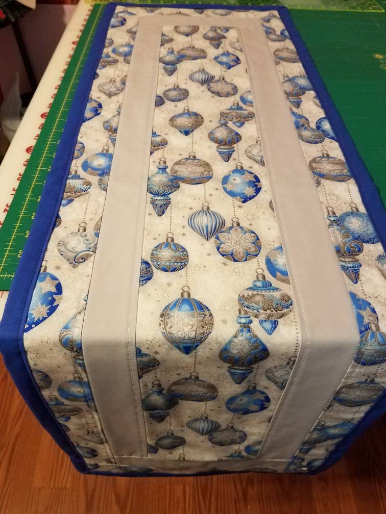 Blue and silver holiday ornament placemat and table runner Etsy