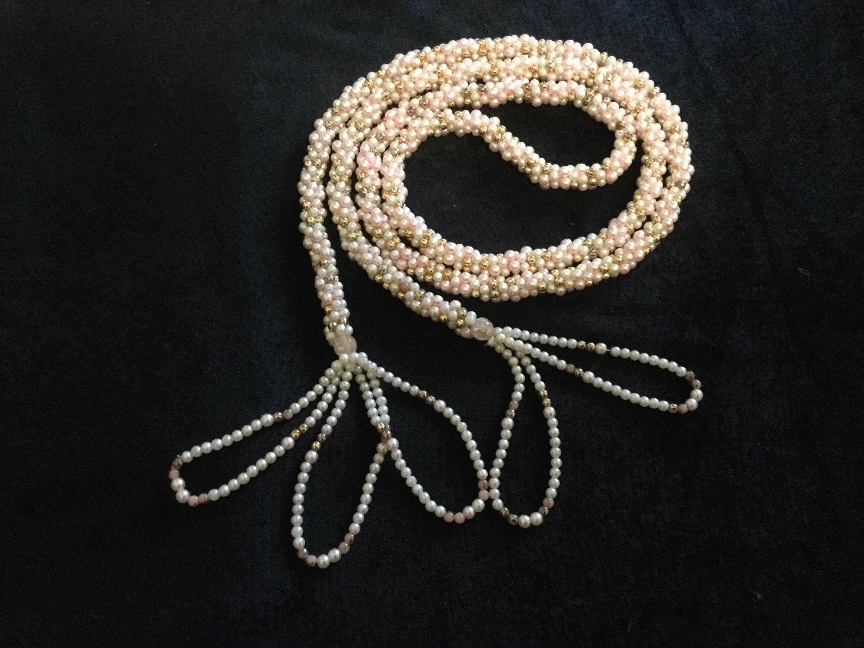 Vintage faux perla flapper collar multicolor trenzado strand con borlas ...