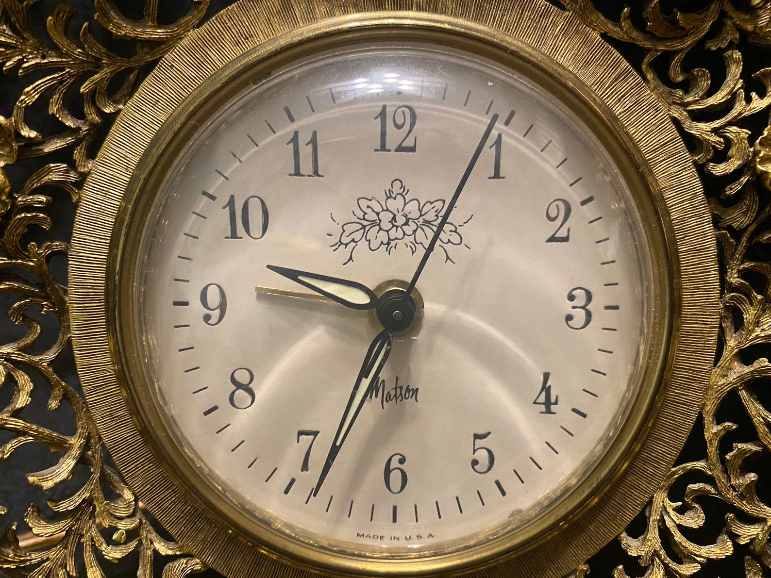 Vintage MATSON Alarm Clock Gold Flower 804 Made in the USA Etsy