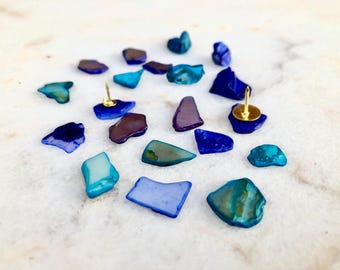 Handmade Blue Shell Push Pins: Nautical Seaside Office Decor (20 Count)