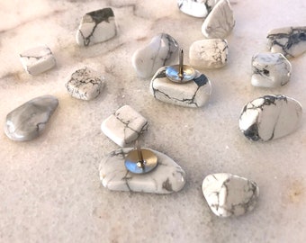 15 Decorative white marble like howlite push pin thumb tacks. marble howlite office decor. pushpins. white thumb tacks. marble desk supplies