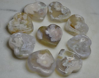 Mini Flower Agate Heart Bowls, Tiny Flower Agate Heart Bowl, Flower Agate Worry Stone, Size - 30 x 28 x 10mm