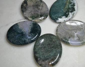 Moss Agate Worry Stones, Moss Agate Thumb Stone, Moss Agate Oval Worry Crystal, Size - 45 x 35 x 9mm