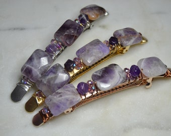 Amethyst Hair Clip, Amethyst French Barrette, Amethyst Hair Accessory, Boho Purple Crystal Barrette, Healing Crystals, Gemstone Hair Clip