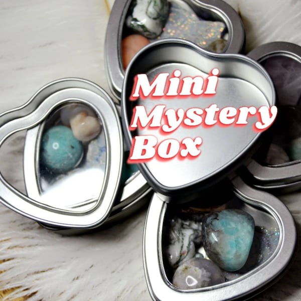 Mini Mystery Crystal Box, Gemstone Surprise Box, Heart Tin Mystery Crystals, 5 Crystals Surprise Box