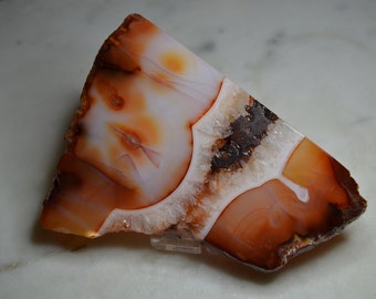 Carnelian Slab with Quartz Vein, Large Carnelian Slice, Size - 5.2 x 4 x 0.4 inches