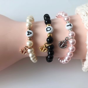 Pearl bracelet, personalized, letter, anchor