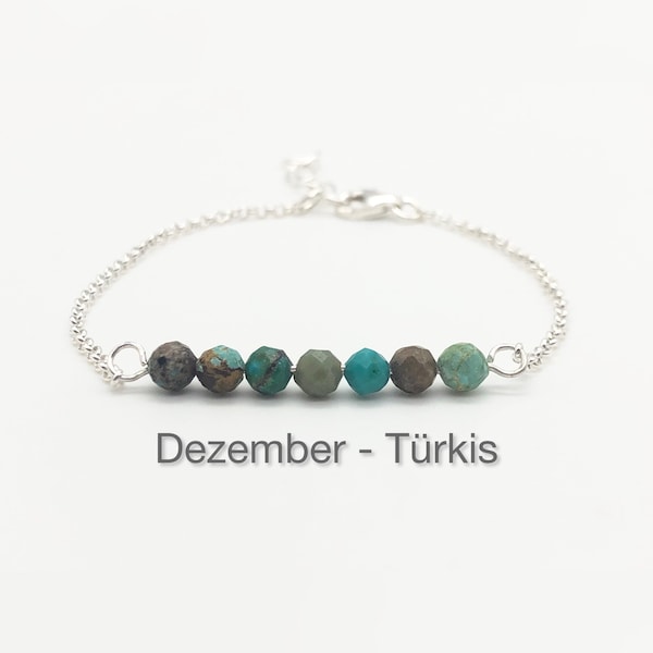 Armband, personalisiert, mit dem Dezember - Geburtsstein, dem Türkis in 925 Silber