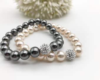 Armband mit hochwertigen Kristallperlen und Glitzerperle, elastisch