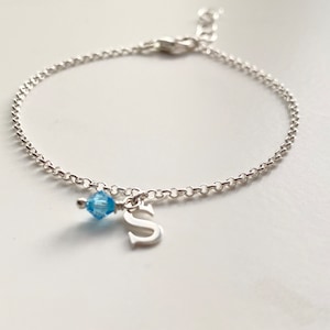 Armband, Personalisiert, mit Buchstaben und Monatsstein, 925 Silber