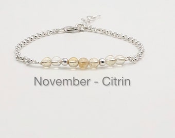 Armband, personalisiert, mit dem November - Geburtsstein, dem Citrin, in 925 Silber