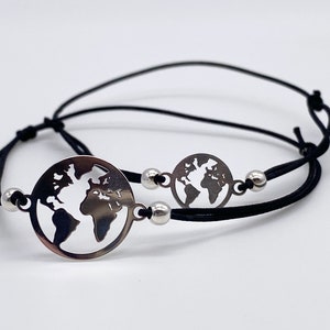 Elastisches Armband-Set mit dem Symbol, "Weltkarte" für Mutter und Kind, 925 Silber.