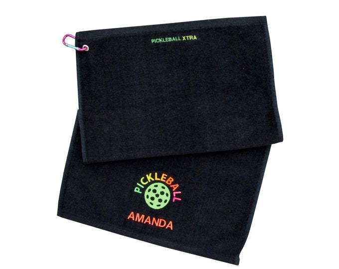 Black Pickleball Embroidered Towel - 100% Cotton Athletic towel - Pickleball towel - Pickleball Gift