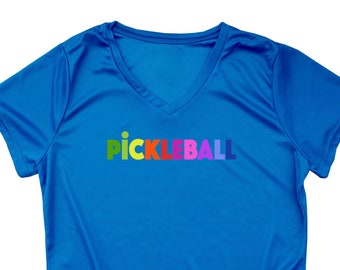 Neon Rainbow Pickleball T-Shirt: Women&#39;s Performance Dri-Fit