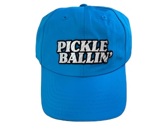 Pickle Ballin' ピックルボールパフォーマンスハット：メタリックレザーレットパッチ、吸湿発散性