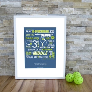 Pickleball Pledge Art Print: Blue Background, Sport Lover Gift