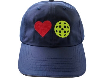 Heart Pickleball Embroidered Performance Hat: Moisture-Wicking Baseball Cap
