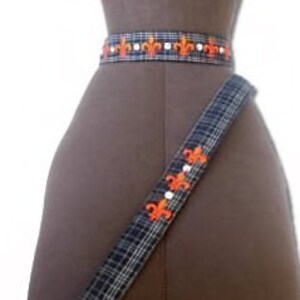 Fleur delis Dog Leash - Gray Black Red Plaid Embroidered Dog & Puppy Lead Pet Accessory