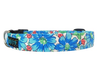 Bright Blue  Fabric Dog Collar, Puppy Collar, Handmade Dog Collar, Custom Dog Collar, Dog Accessory, Cute Dog Collar, Designer Dog Collar