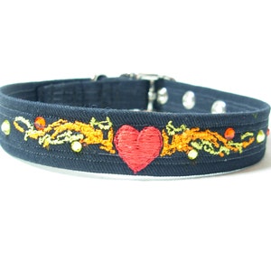 Custom Embroidered Tribal Heart Tattoo Dog Collar