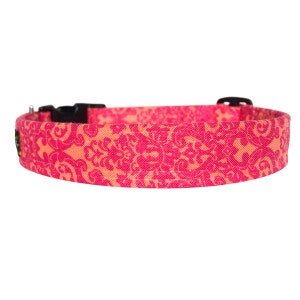 Pink and Orange Fabric Dog Collar, Puppy Collar, Handmade Dog Collar, Custom Dog Collar, Dog Accessory, Cute Dog Collar, Designer Dog Collar