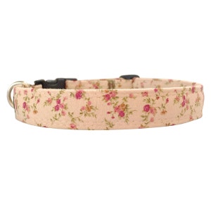Floral Peach Fabric Dog Collar, Puppy Collar, Handmade Dog Collar, Custom Dog Collar, Dog Accessory, Cute Dog Collar, Designer Dog Collar