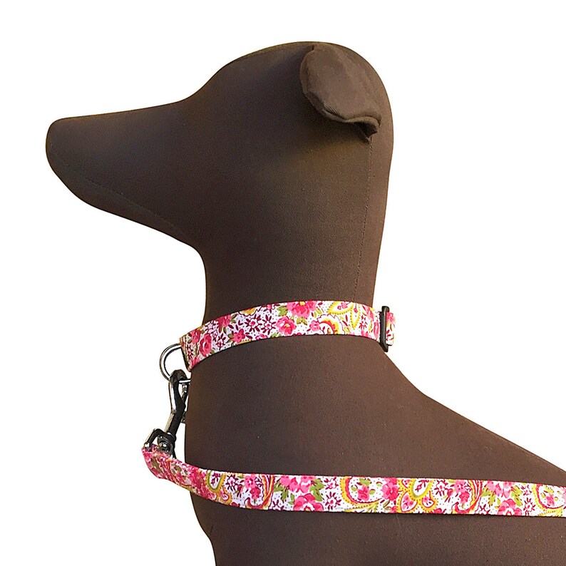 Pink Flowers Fabric Dog Collar, Puppy Collar, Handmade Dog Collar, Custom Dog Collar, Dog Accessory, Cute Dog Collar, Designer Dog Collar image 4