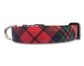 Red Tartan Fabric Dog Collar, Puppy Collar, Handmade Dog Collar, Custom Dog Collar, Dog Accessory, Cute Dog Collar, Designer Dog Collar