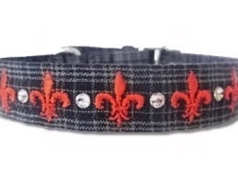 Fleur De Lis Dog Collar - Custom Dog Collar - Custom Male Dog Collar - Royal Dog Collar - French Dog Collar - Plaid Dog Collar