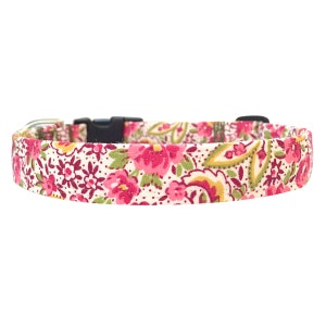 Pink Flowers Fabric Dog Collar, Puppy Collar, Handmade Dog Collar, Custom Dog Collar, Dog Accessory, Cute Dog Collar, Designer Dog Collar image 1