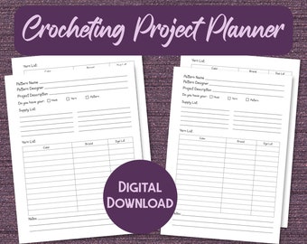 Printable Crocheting Project Planner Pages in US Letter and A4 Sizes