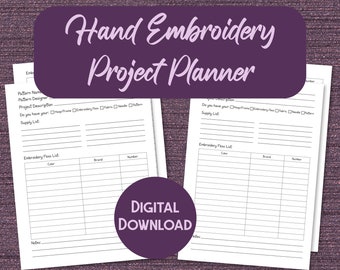 Printable Hand Embroidery Project Planner Pages in US Letter and A4 Sizes