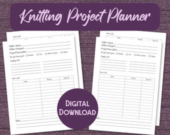 Printable Knitting Project Planner Pages in US Letter and A4 Sizes