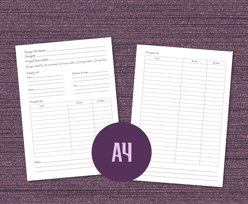 Printable Machine Embroidery Project Planner Pages in US Letter and A4 ...
