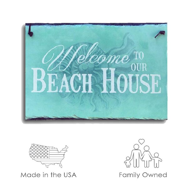 Bienvenido a nuestro letrero de pizarra de casa de playa, decoración de hogar de playa al aire libre