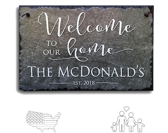 Personalized Slate Welcome Sign, Outdoor Family Name Sign, Weatherproof House Address Plaque, Housewarming & Wedding Gift