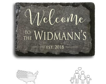 Personalized Slate Welcome Sign, Weatherproof Family Name Plaque