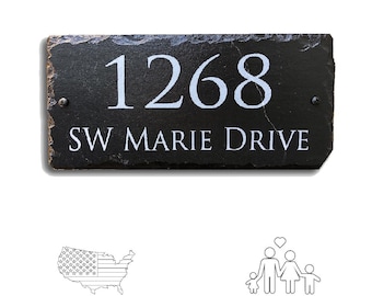Personalized Slate House Number Plaque, Custom Home Address Sign, Weatherproof Outdoor Family Name Plaque, Housewarming Gift