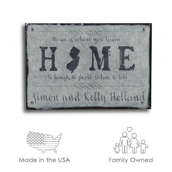 Personalized Slate Home State Sign, Custom Family Name