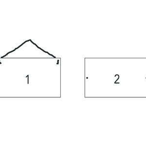 May include: Two blank signs, one with a hanging hook and the number "1" written on it, and the other with the number "2" written on it.