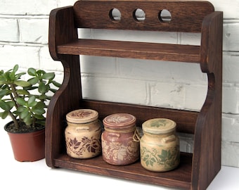 Wall mounted shelf,  Solid oak wood wall spicy shelf, Country kitchen open wood storage, Wooden bathroom storage, Hardwood rustic bookshelf