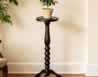 Tall 29" Oak Wood Plant Stand Indoor; Flower Pot Holder; Large Planter Base; Wooden Fern Display; Hardwood Pedestal Mid Century Modern Decor